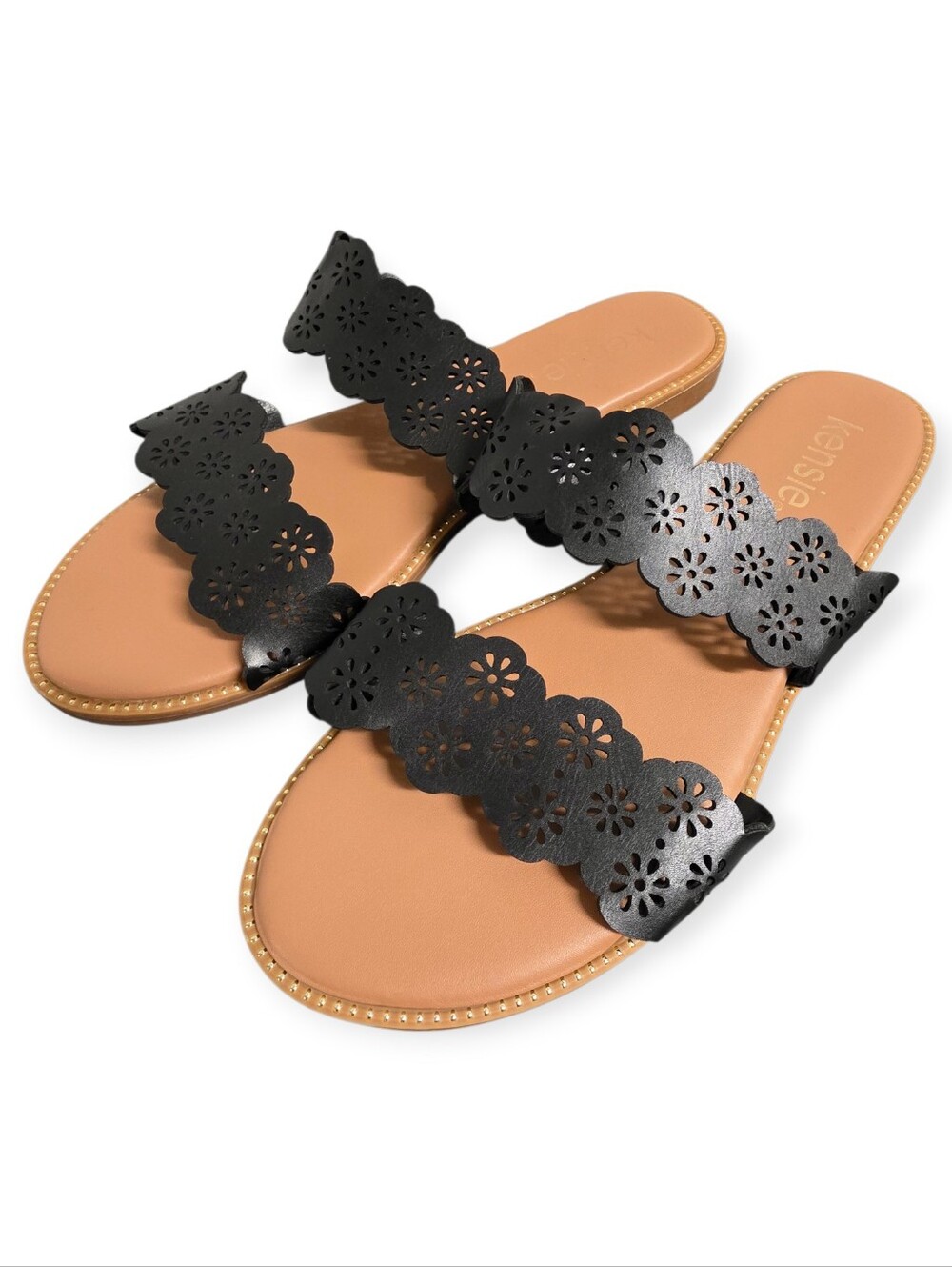 Kensie Autumn Scalloped Flat Slide Sandals